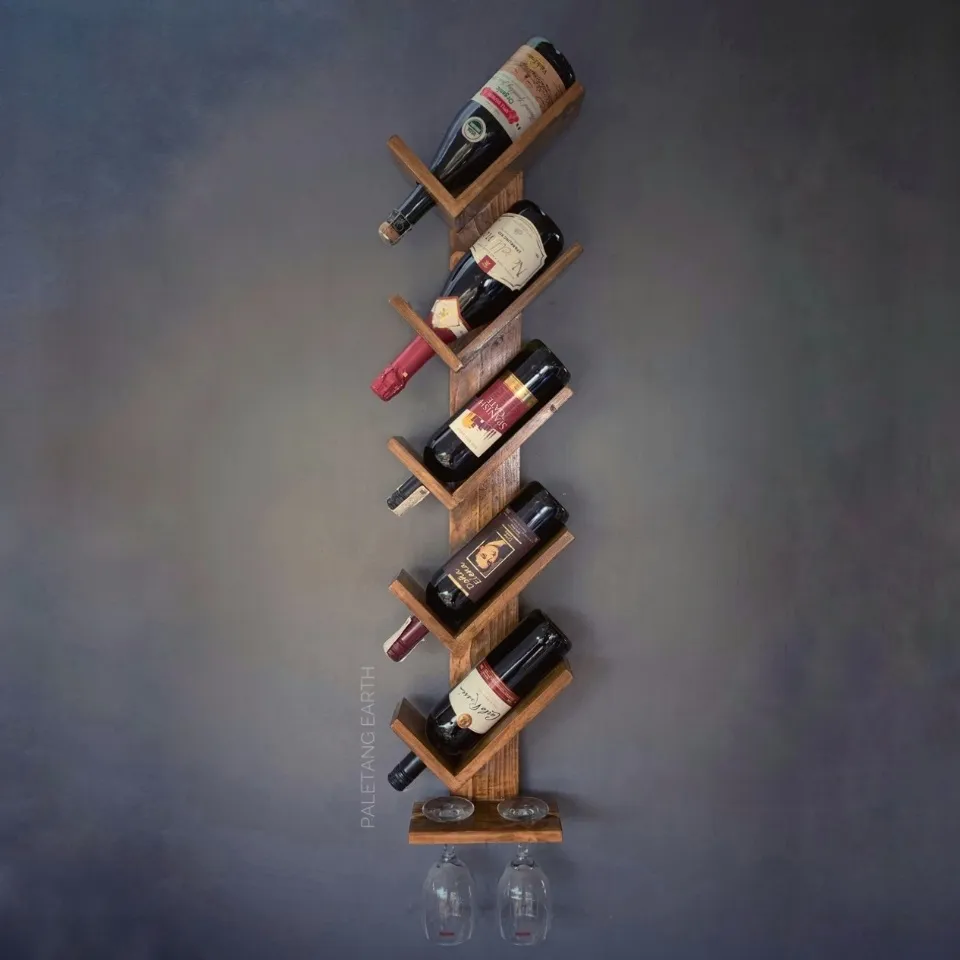 5-Layer Wooden Wall-mounted Hanging Wine Rack Lazada PH
