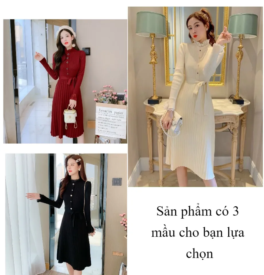 Đầm tiểu thư chữ A dự tiệc Quảng Châu cao cấp váy len gân D&R Fashion L016  - Đầm, váy nữ | ThờiTrangNữ.vn
