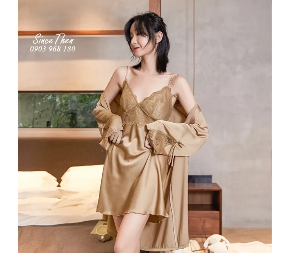 Váy ngủ 2 dây kèm áo choàng lụa cao cấp M145 - Vingo Việt Nam