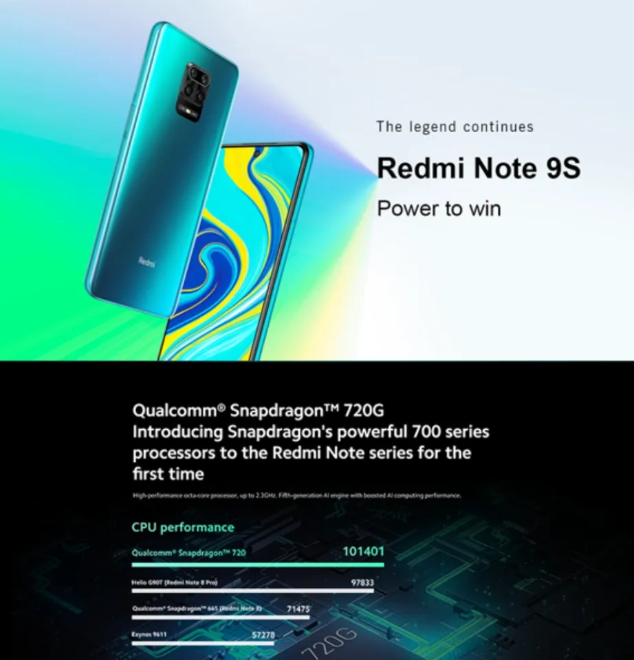 XIAOMI Redmi Note 9s 4GB RAM+64GB ROM 6.67 FHD+ Dot Display 48MP AI Quad  Rear Camera Snapdragon 720G Octa core 5020 mAh Cellphone | Lazada PH