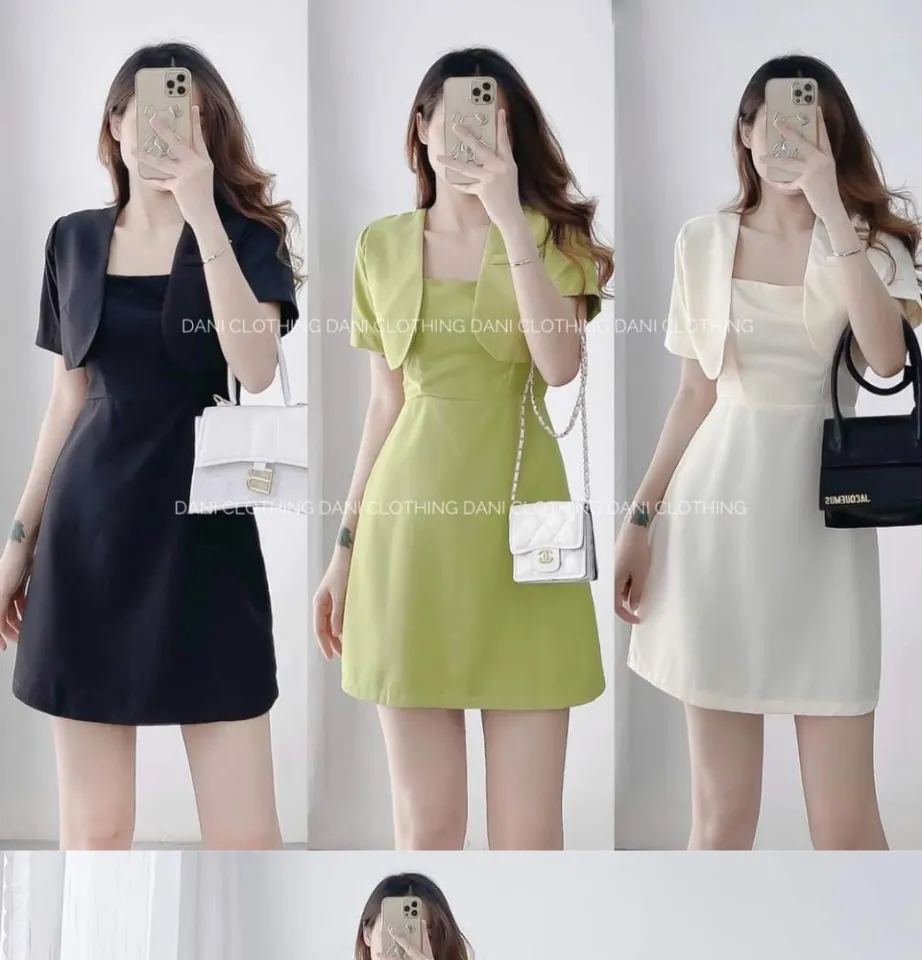 Váy 2 dây bản to suông, Đầm hai dây trắng ngắn cổ vuông phối nơ vai xinh  xắn - Design by MFF - V12 - Chân váy | ThờiTrangNữ.vn
