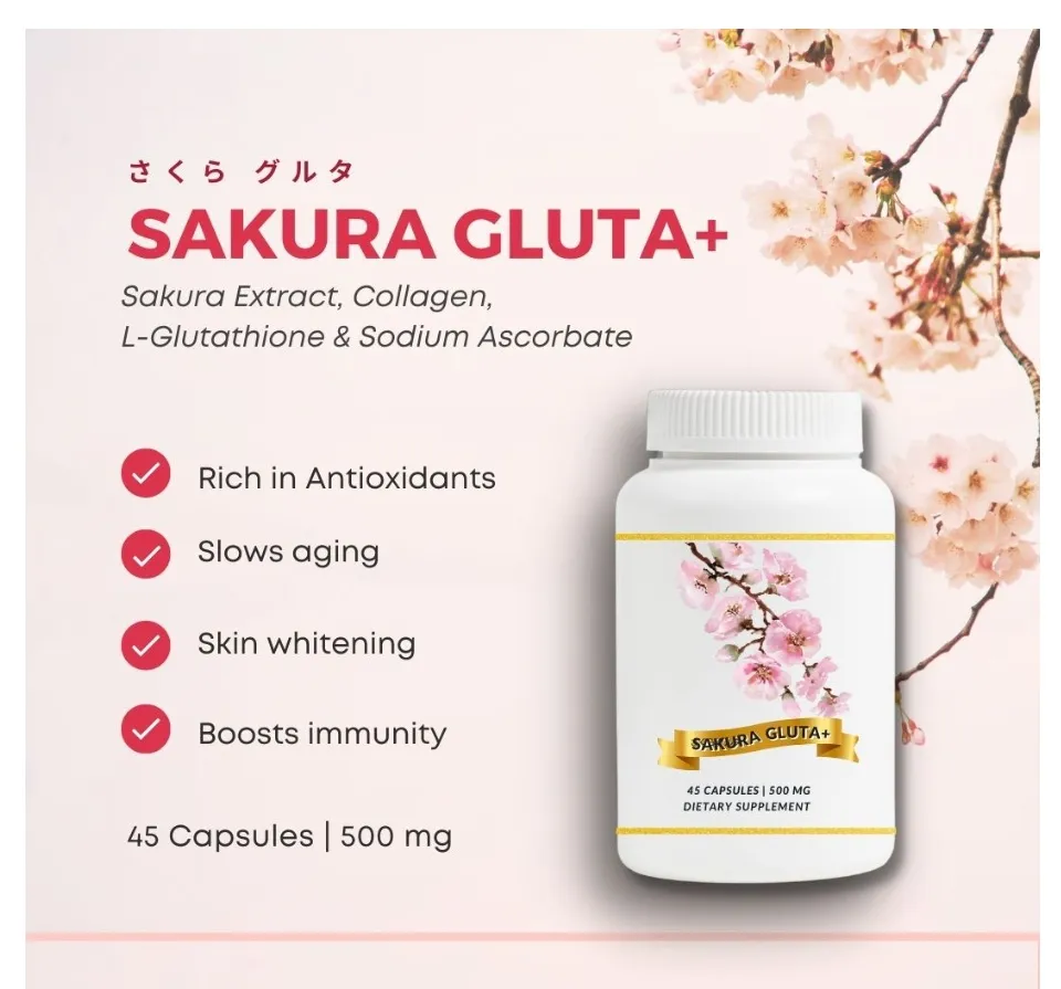 sakura glutathione Sakura Glutathione Collagen and Non-acidic Vitamin C 45 Capsules per bottle  500 mg