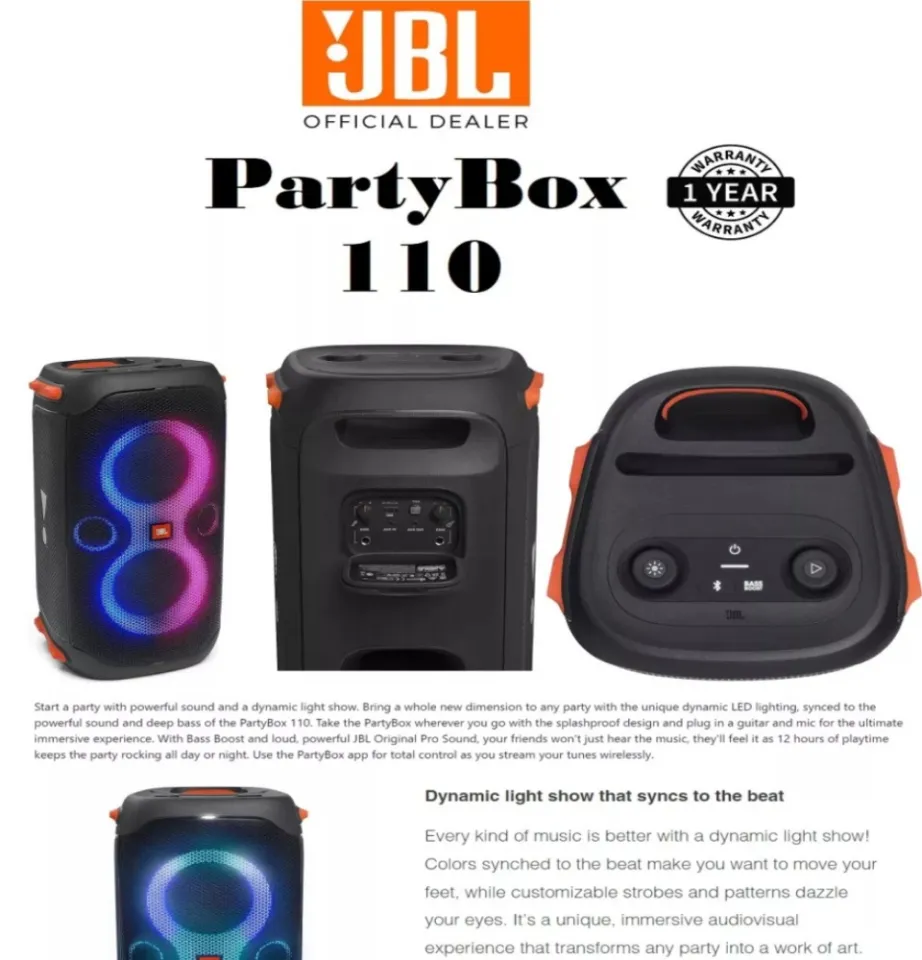 JBL PartyBox 110 Wireless Bluetooth Portable Speaker - T2