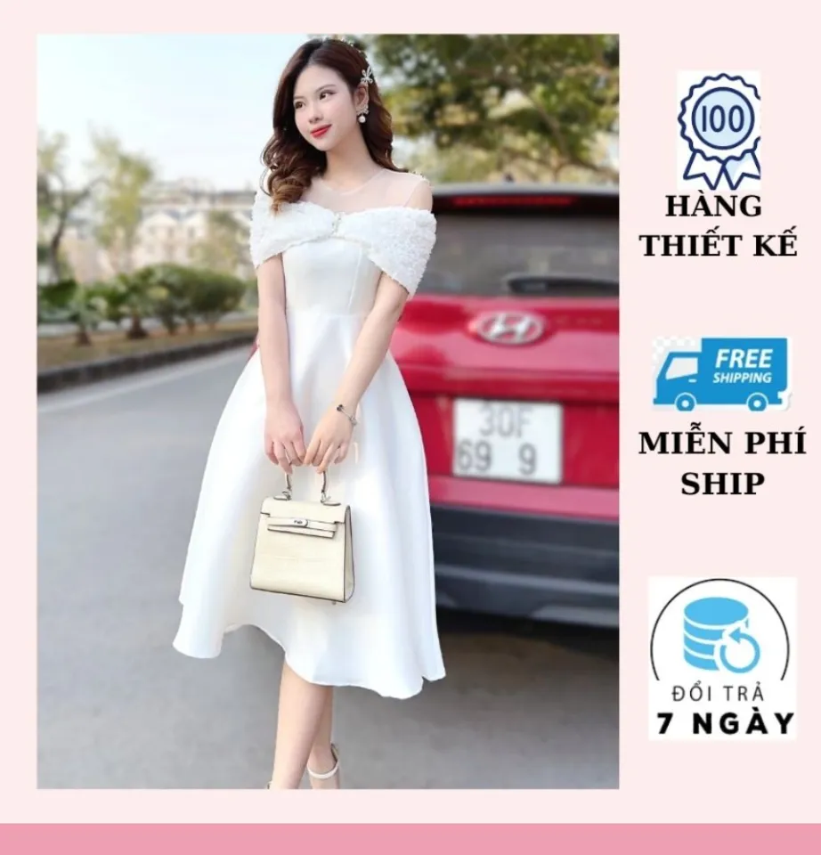 Đầm dự tiệc lệch vai dáng chữ A quyến rũ, sang chảnh đi tiệc đi chơi màu  trắng, xanh, nude TR24 | Shopee Việt Nam