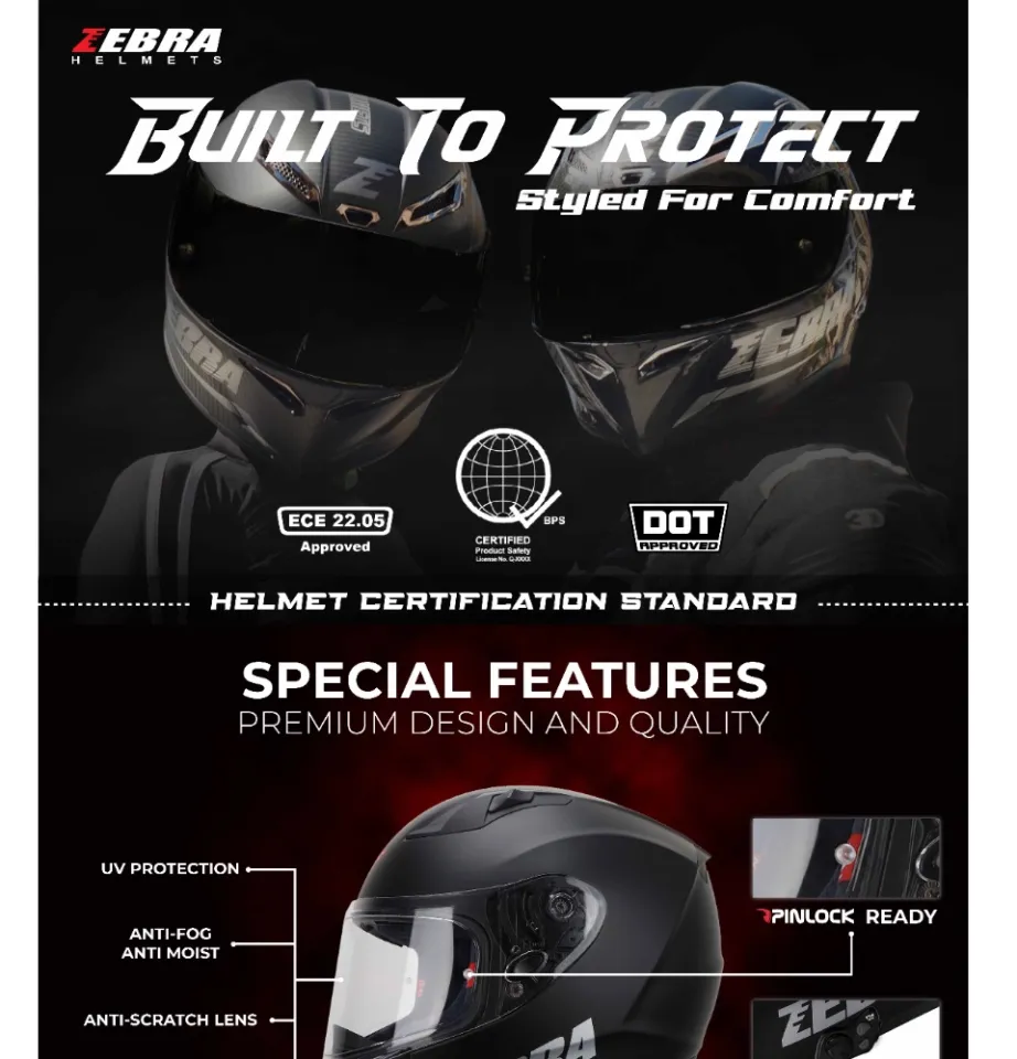 Zebra Helmet 779 Free Smoke visor Original Motorcycle Full Face