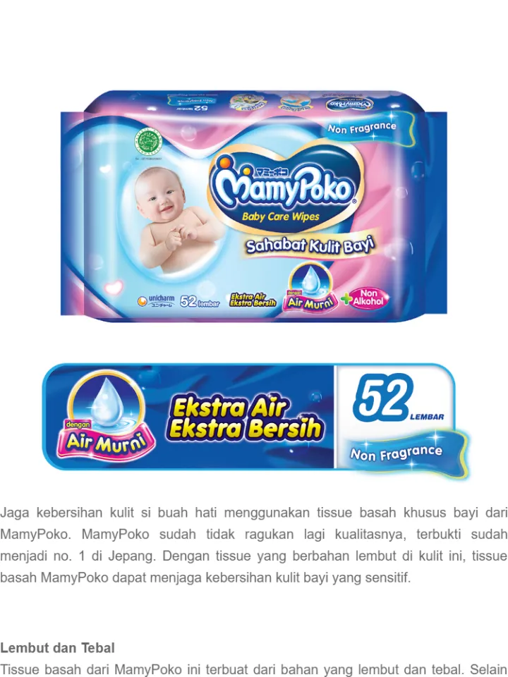 Mamypoko Baby Wipes Non Alcohol Non Perfumed 50 Lembar