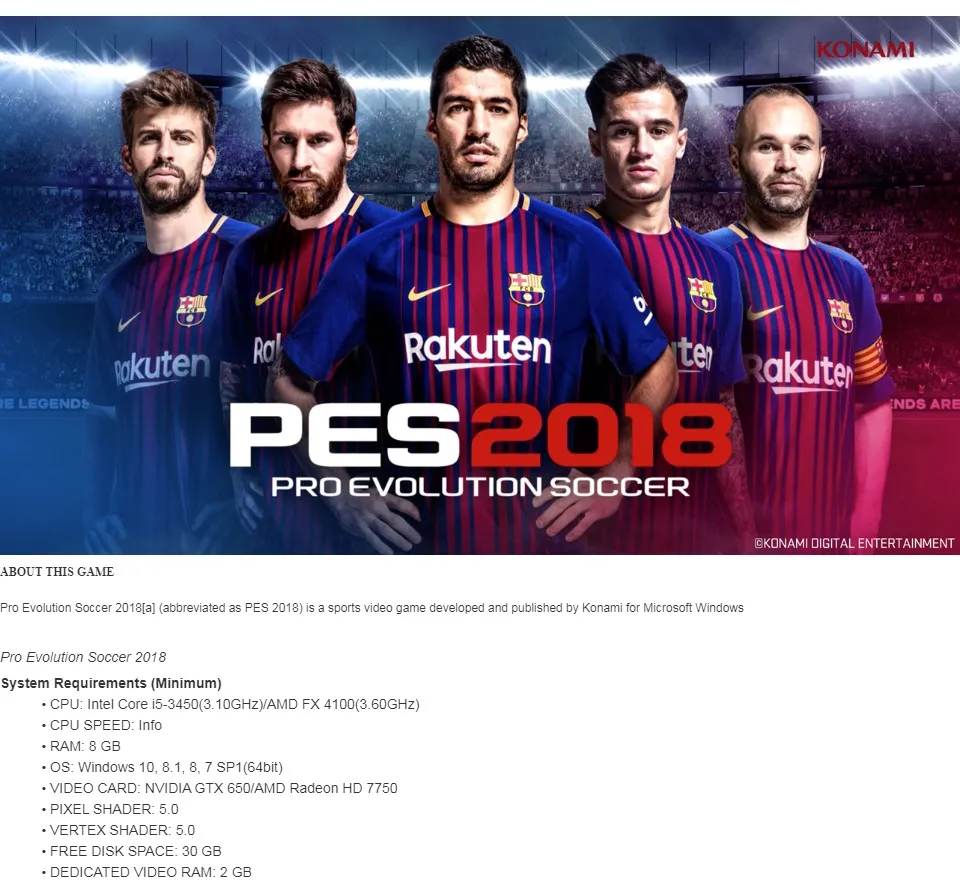 PES 2018 PRO EVOLUTION SOCCER PC GAME [Offline INSTALLATION] | Lazada