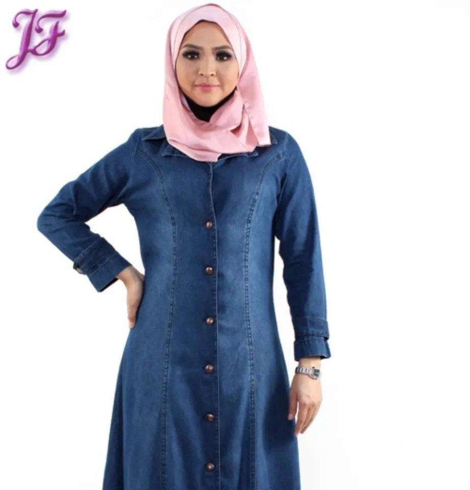 JF Fashion Jemmica Denim Jean Jubah Dress F5604 DarkBlue Lazada