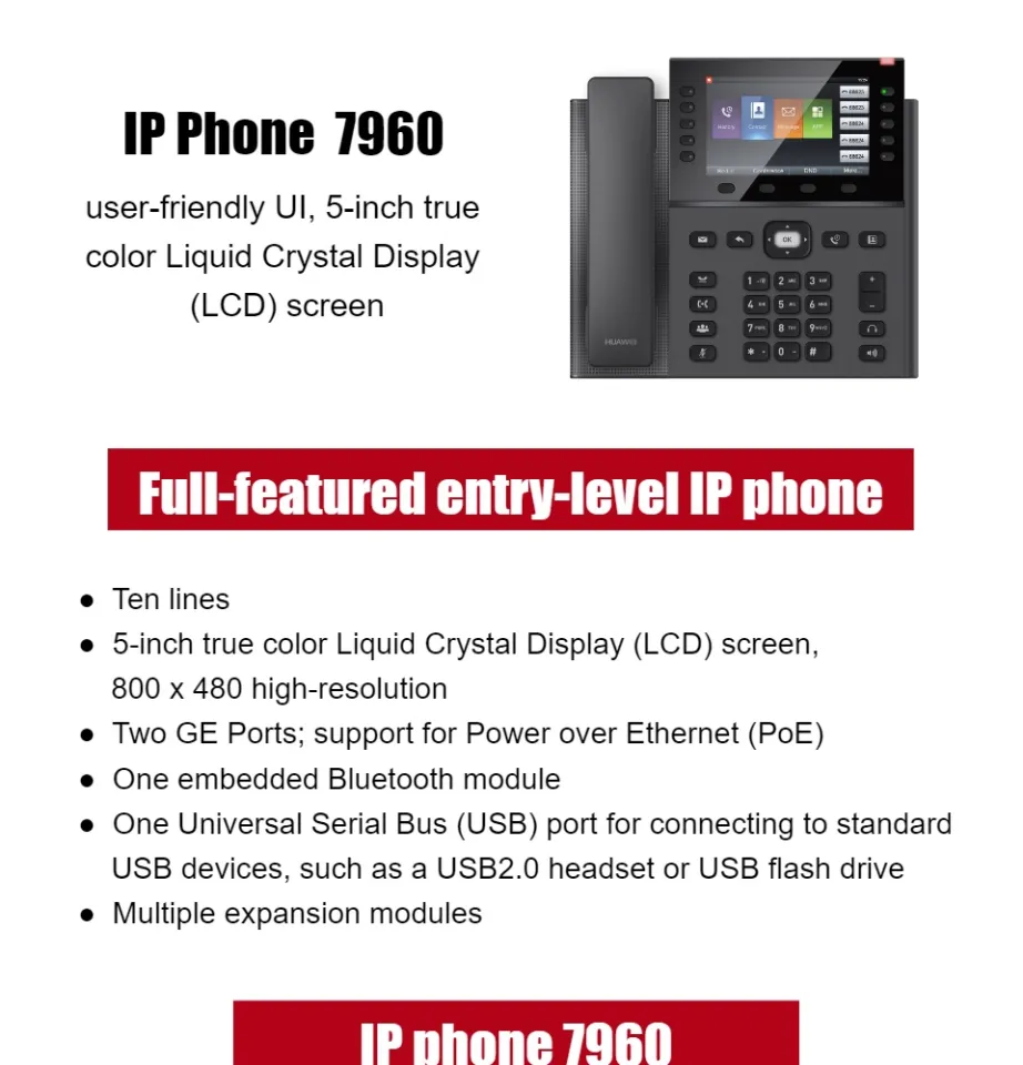 HUAWEI IP Phone 7960, full-featured IP phone with excellent user  experience, provides a user-friendly UI on a large, true color liquid  crystal display (LCD) screen | Lazada PH