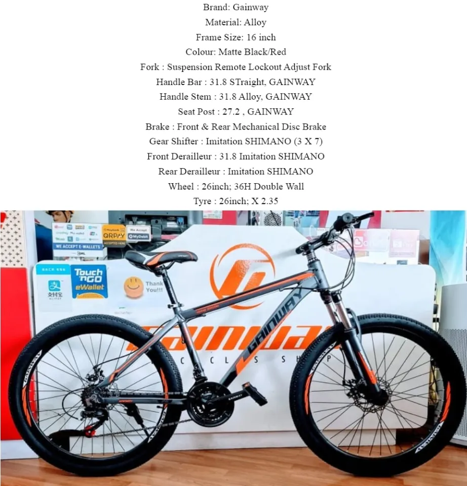 GAINWAY 26 inch Alloy Shimano 21 Speed MTB Disc Gear Bike
