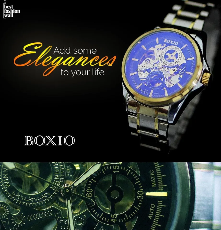 Boxio Automatic Mechanical Double Sided Hollow Out Wrist Watch for