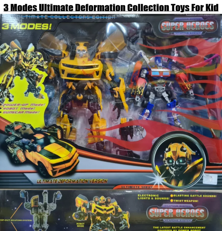 3 Modes Ultimate Deformation Collection Super Heroes Robot Car Mode Optimus  Prime & Bumblebee Electronic Lights and Sound Toys For Kid