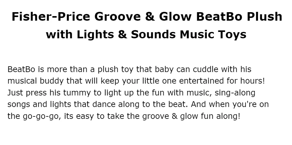 Fisher-Price Groove Glow BeatBo Plush with Lights Sounds Music