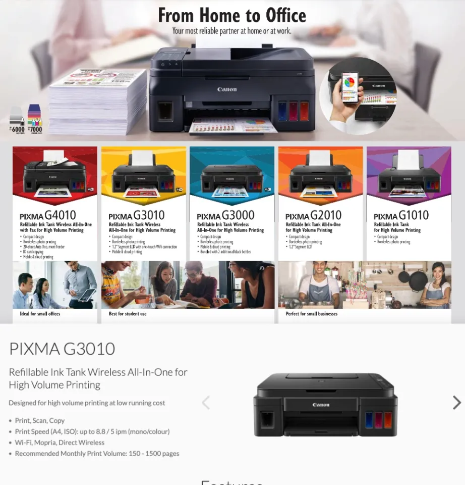 Canon Pixma G3010 Wireless All-In-One A4 Refill Ink Tank Printer