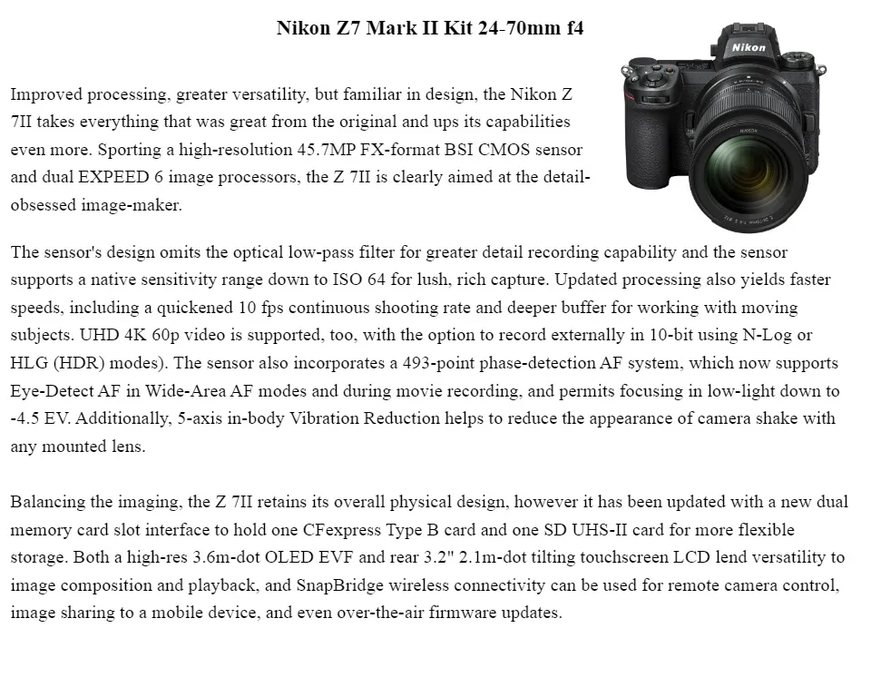 Z7 Mark Ii Nikon Z7 Ii Specs NA-Z7II Housing For Nikon Z7II/6II