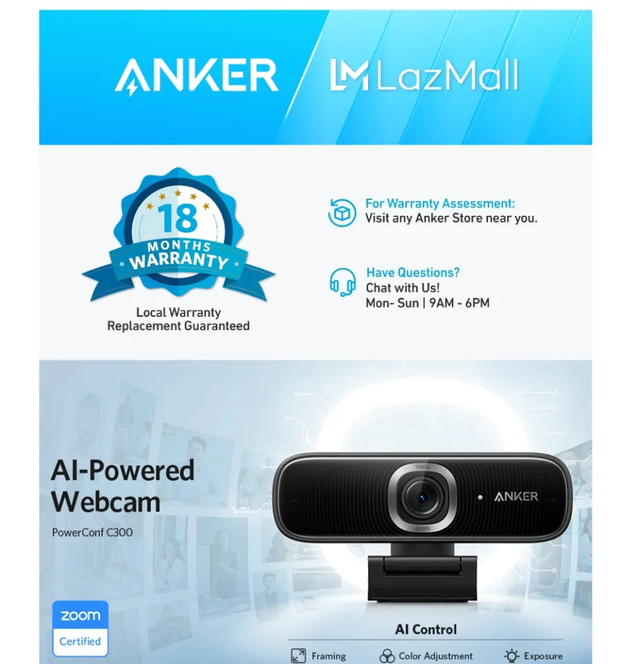 Anker PowerCam C300 Smart Full HD Webcam 1080p 60 FPS Noise