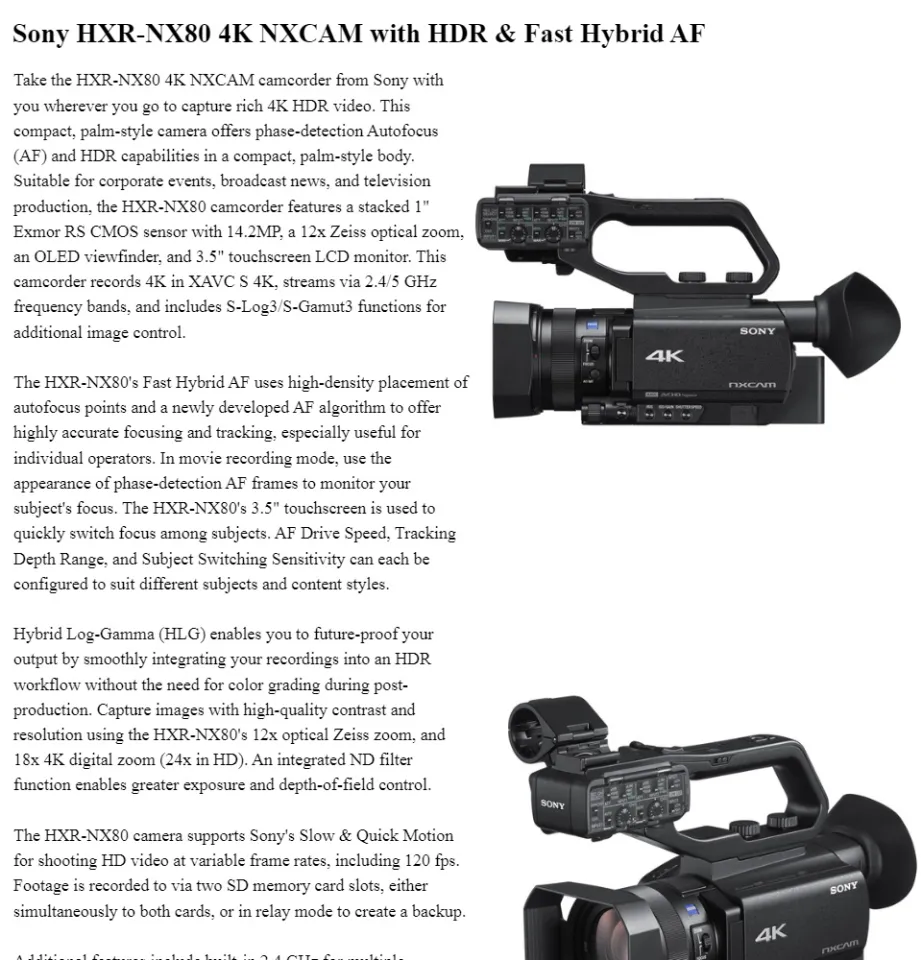 Sony Hxr Nx80 Price Sony Camcorder Nx80 Sony HXR-NX80 4K NXCAM