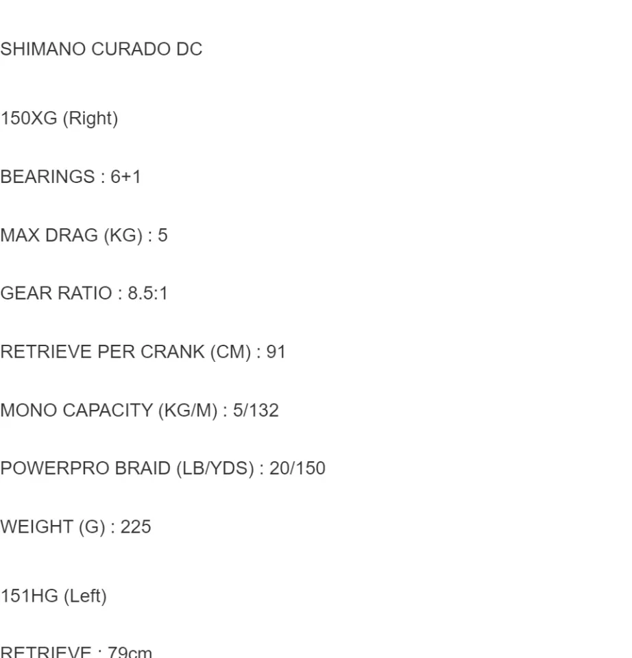 SHIMANO CURADO DC 150XG/151XG/151HG/151 BAIT CASTING REEL