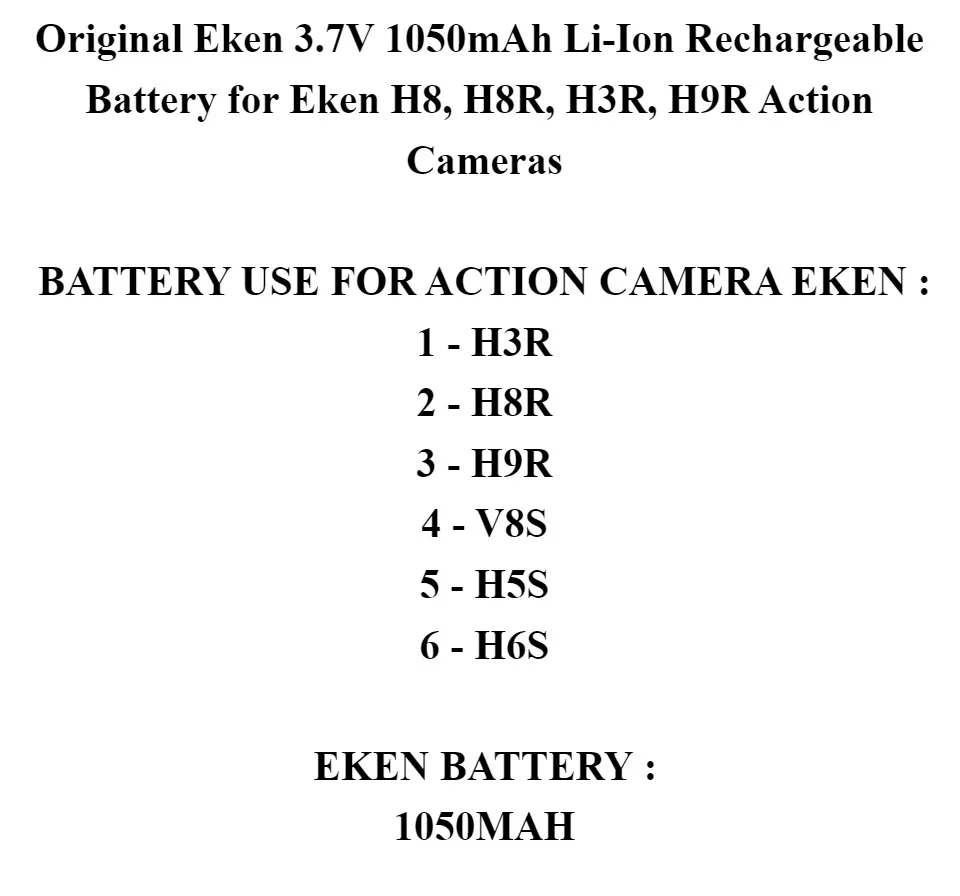vhbw 3x batteria compatibile con Eken H9R, H9, H8, H8R, H8 Pro, H9 4K, PG1050 videocamera camcorder (900mAh, 3,7V, Li-Ion) con infochip