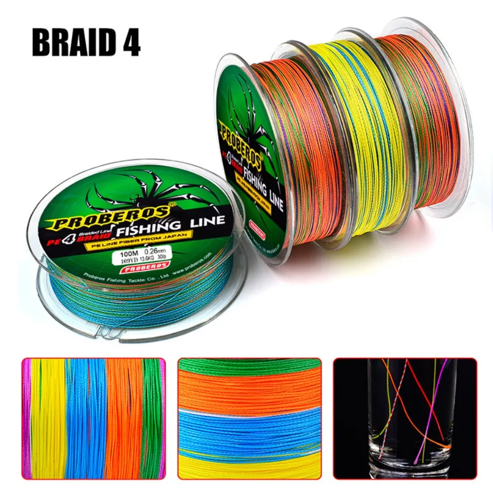 KFT Proberos Braided Fishing Line PE 100M x4 Tali Pancing Benang Pancing  Braid 10lb 4 Stands 4 Sulam Multicolour
