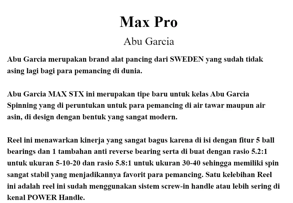 Reel Abu Garcia MAX PRO 10 Spinning Reel MaxPro 5 / 10 / 20 / 30 / 40 - 7BB  Power Handle