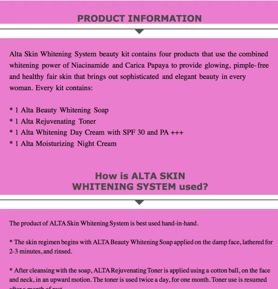 ALTA SKIN WHITENING SYSTEM Lazada PH