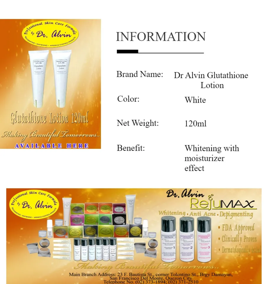 Dr Alvin Glutathione Lotion 120ml Whitening Moisturizing Lotion  Alcohol-Free Paraben-Free Lotion Dermatologically Tested Whitening Lotion  Normal Signs Of Ageing Dry Skin Lotion - Lazada