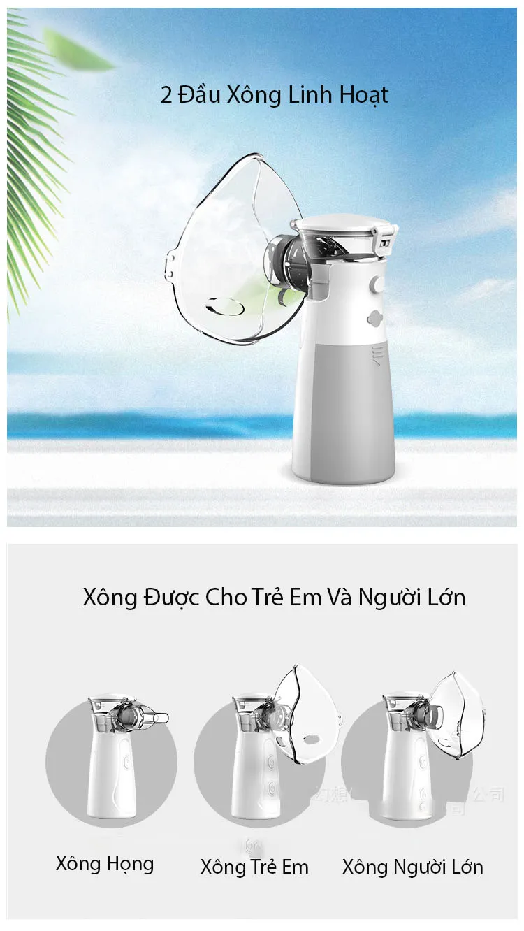 Máy Xông Mũi Họng Nebulizer Cho Trẻ Em Và Người Lớn Công Nghệ Nhật Bản Cầm Tay (BH 12 Tháng):5333