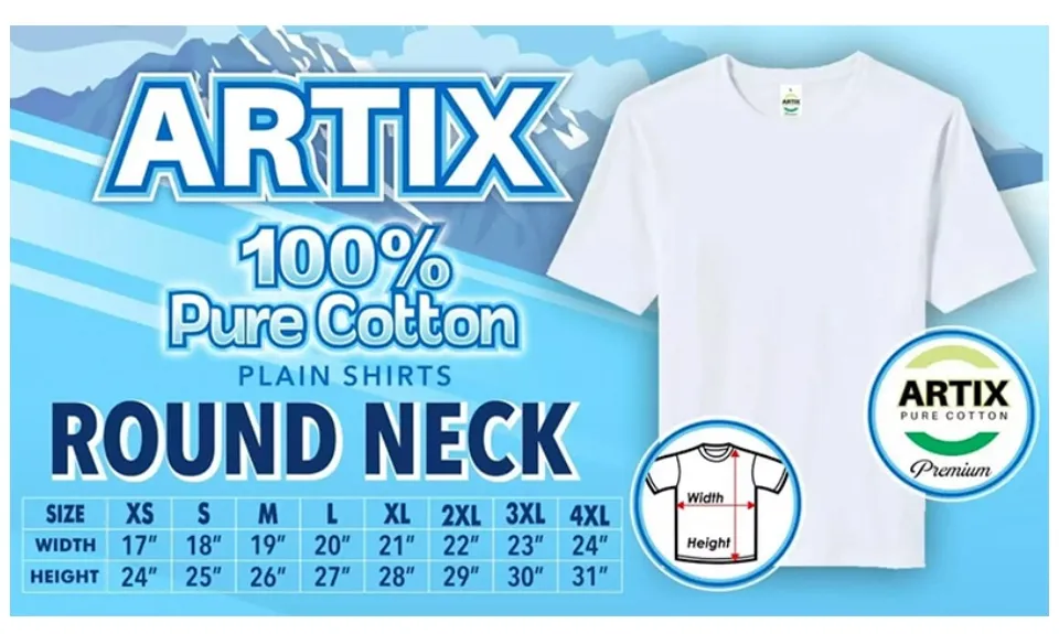 UNISEX 100% COTTON PLAIN SHIRT ARTIX BRAND ROUNDNECK Free  ziplock.Black,White,E.green,Gold,Blue, Red