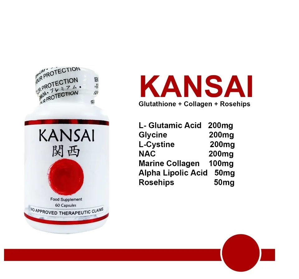 kansai glutathione + NAC + Collagen + ALA + Vit C Rosehips (60 Caps x 1000 mg) FDA & HALAL Approved Size:25 Kilogram (55 lbs) Reduced Glutathione 500mg - Sports nutrition