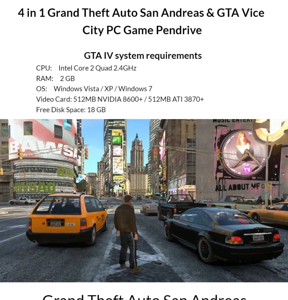 Gta Grand Theft Auto San Andreas & GTA Vice City [PC Game pendrive game ] gta  iv | Lazada