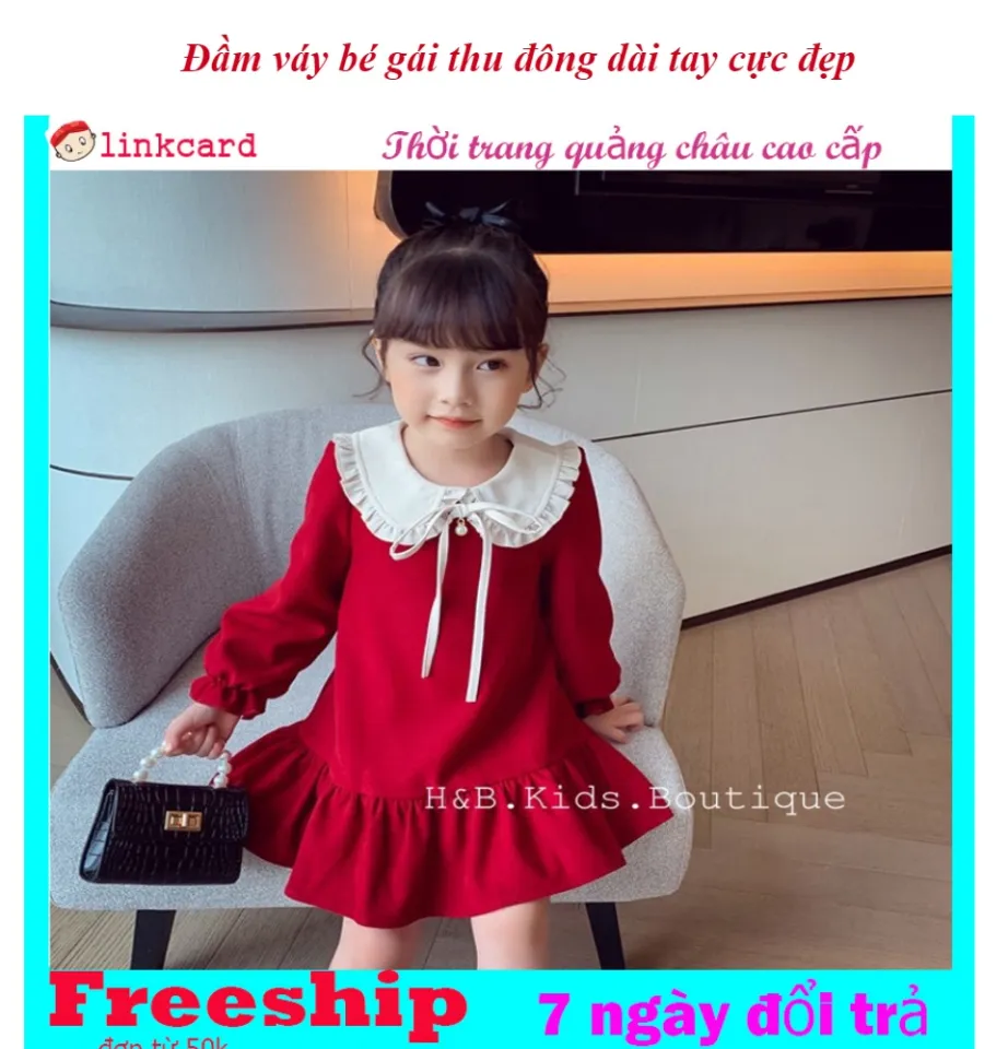 Váy đỏ tết cho bé gái thu đông BABYSTORE88 Đầm trẻ em dài tay hàng thiết kế  1 2 3 4 5 6 7 8 tuổi V5 - MixASale