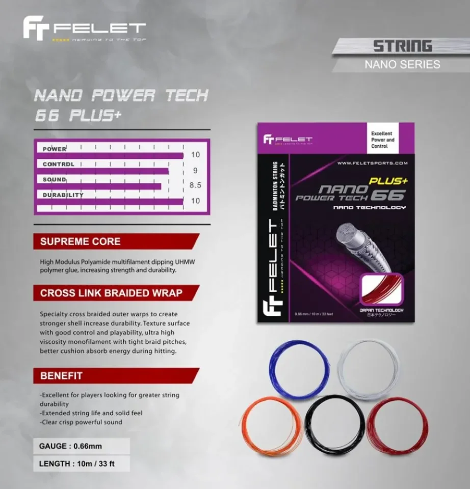 FELET Nano Power Tech 66 Plus Badminton String | Lazada