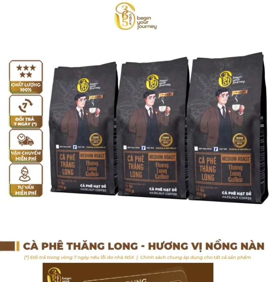 Combo Cà phê Thăng Long nguyên chất 365 Cafe rang xay nguyên chất, hương  hạt dẻ Hazelnut pha phin, pha máy TL365 | Lazada.vn