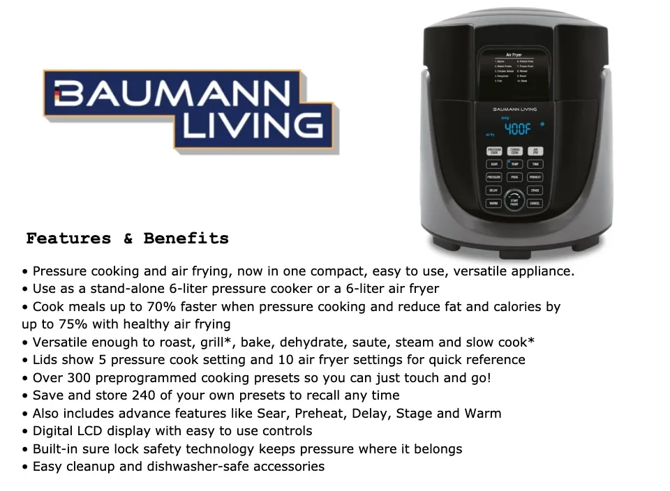 Baumann air fryer and pressure deals cooker