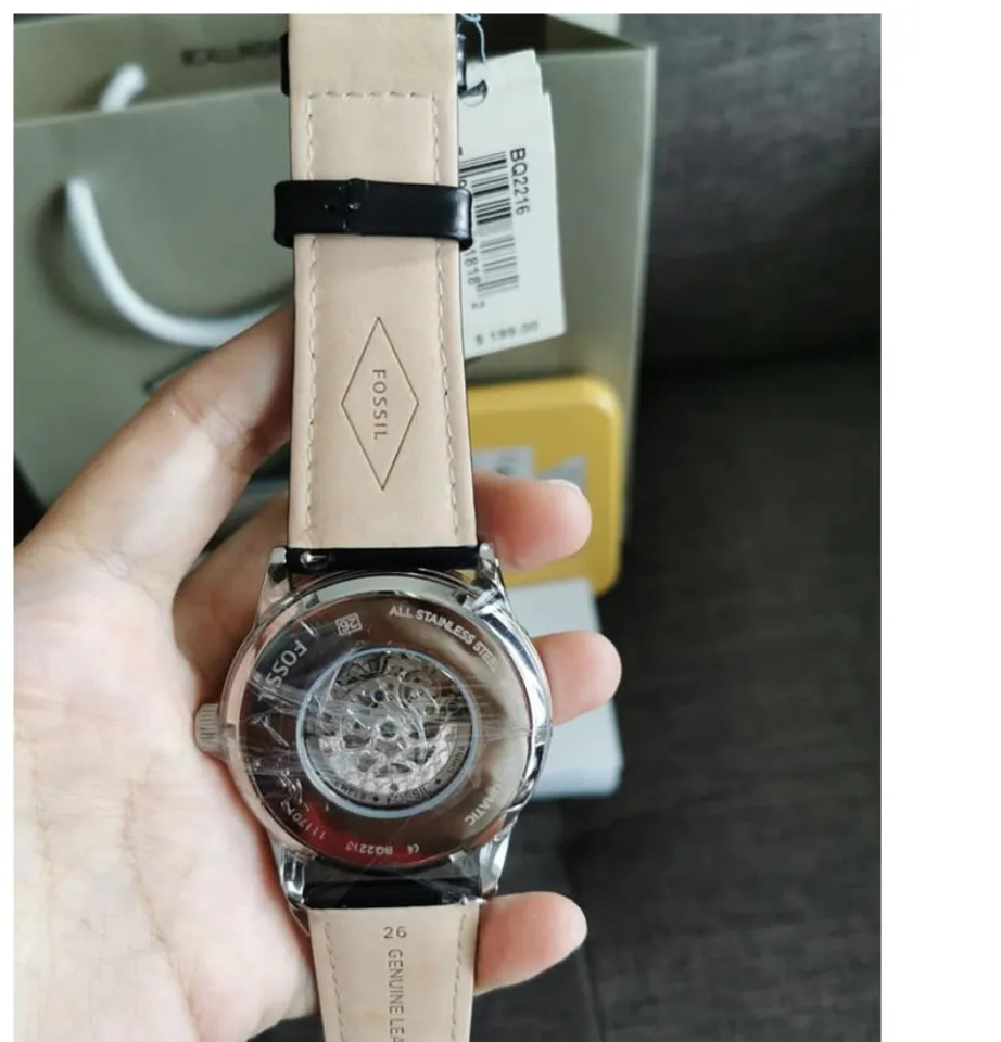 Real Photo Original Fossil Men s Flynn Mechanical Black Leather Watch BQ2216 Jam Tangan Lelaki Lazada