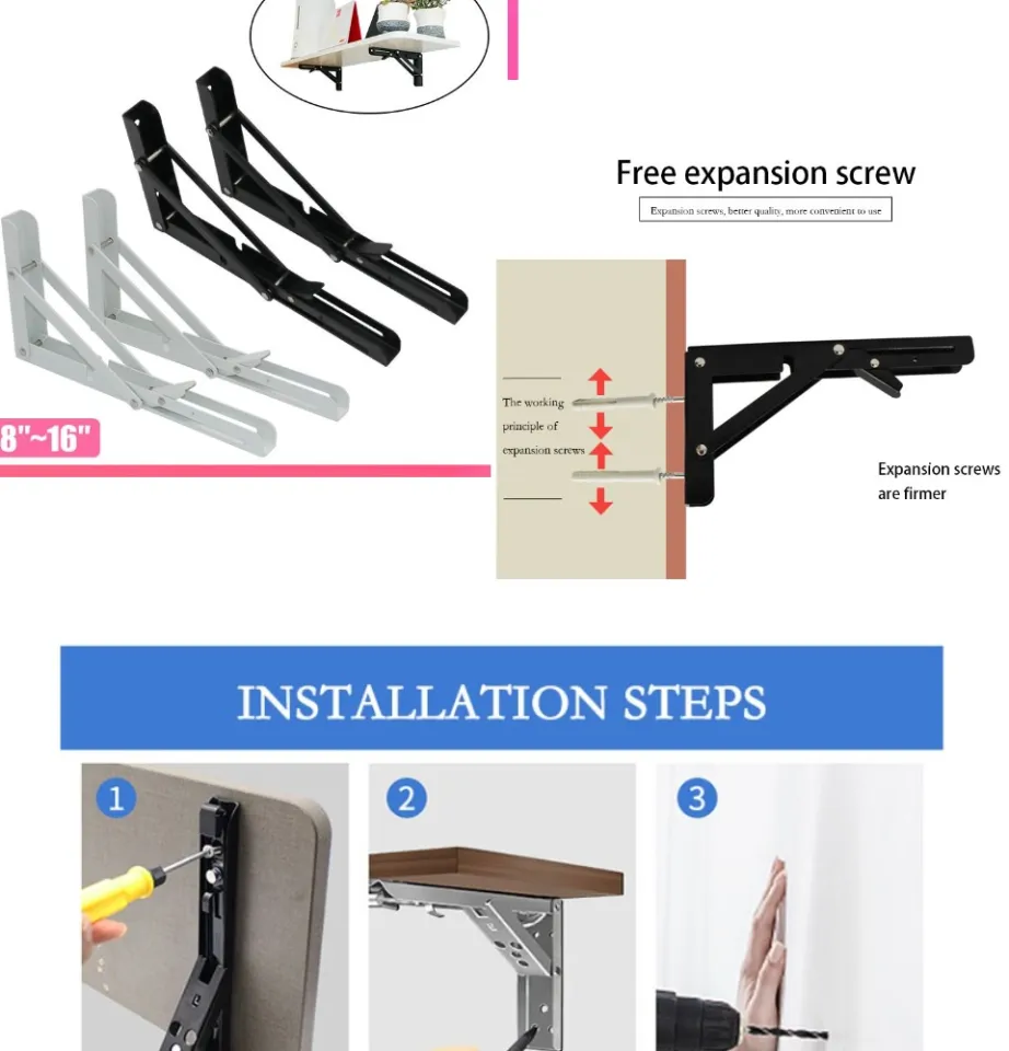 2pcs Folding Shelf Brackets - Heavy Duty Metal Collapsible Triangle Shelf  Bracket, Diy Wall Mounted Folding Table Hinge, Space Saving For Bench Table