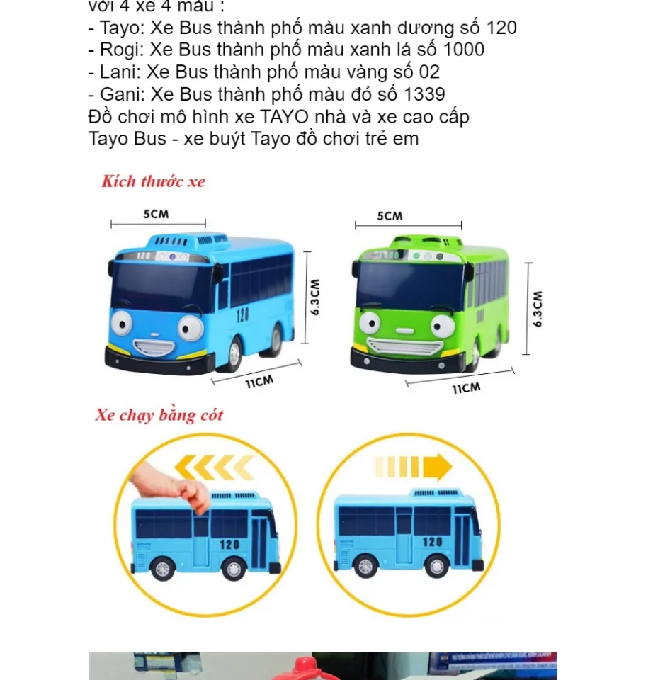 Đồ chơi trẻ em mô hình bộ gara xe buýt Tayo The Little Bus gồm 2 xe màu  xanh lá (Rogi) và xanh dương (Tayo) | Shopee Việt Nam
