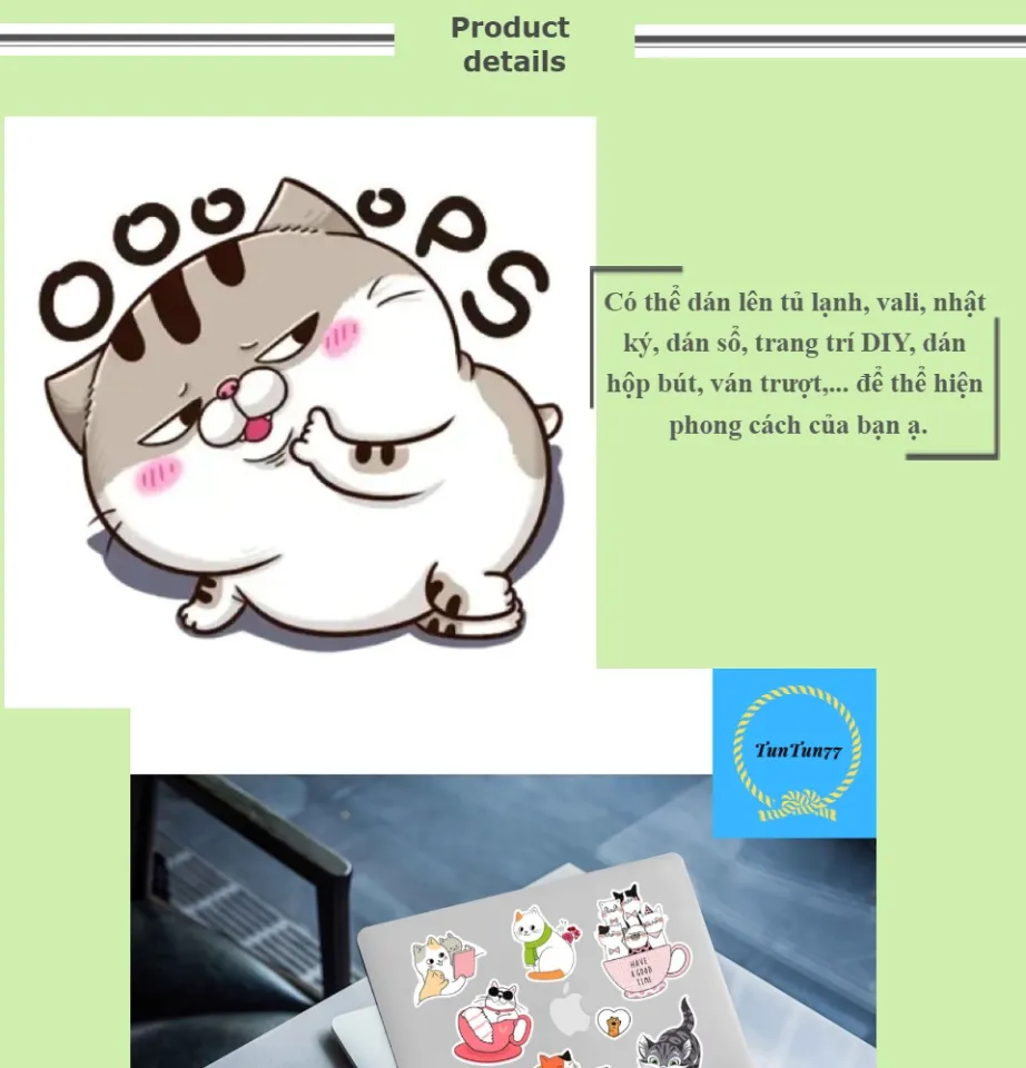 Combo 50 sticker decal hình dán chủ đề Mèo AMI bụng bự dễ thương xe, dán mũ  bảo hiểm, dán laptop, điện thoại | Lazada.vn