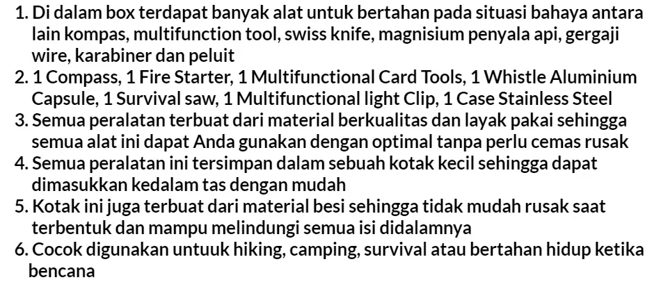 Jual EJM - KIT PERLENGKAPAN CAMPING SURVIVAL KIT LENGKAP