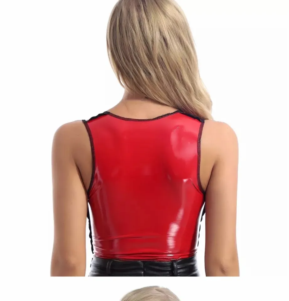 Women Sexy PVC Leather Deep U Vest For Sex Shiny Wetlook Crop Tops Lace-up  Front Hot Breast Exposing Women Glossy Latex Camisole【Sekexi-162】 | Lazada  PH