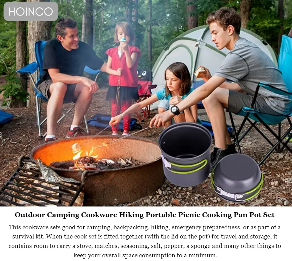PCS Camping Cookware Mess Kit Outdoor Cooking Equipment Cookset