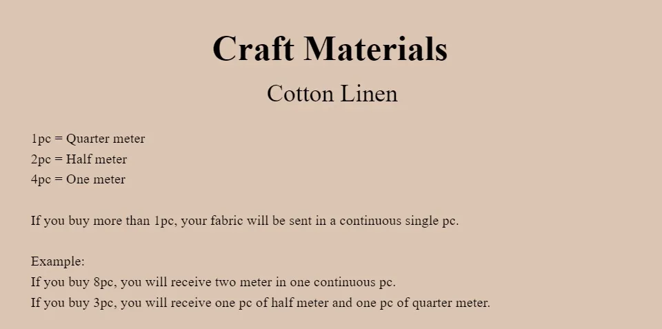 Plain cotton linen fabric/ kain diy