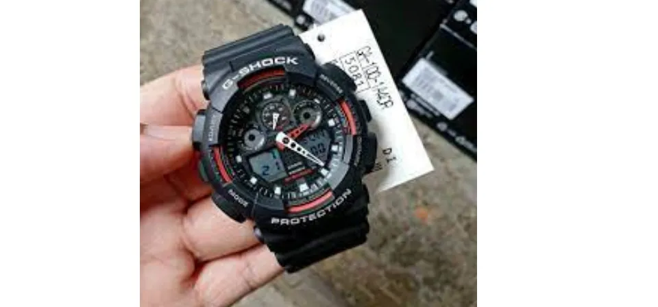 Casio G-Shock GA-100-1A4 Black Watch with Red Combination Ana-Digi