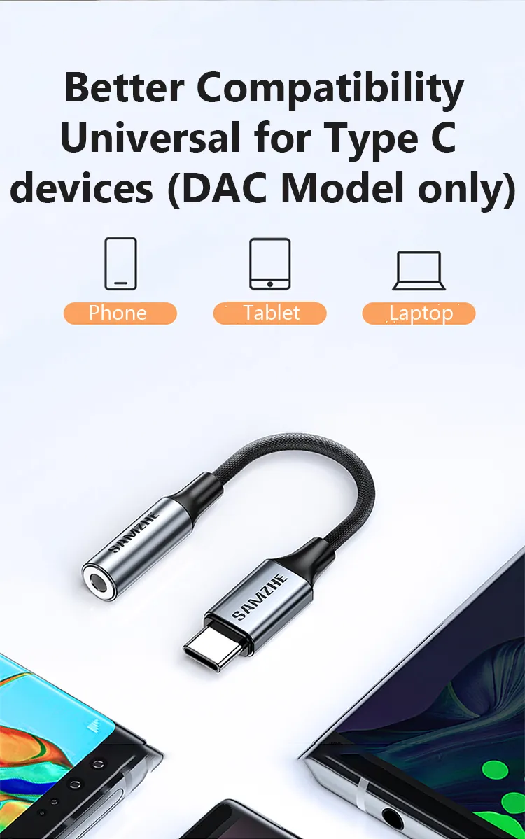 Samzhe USB-C to 3.5mm DAC Audio Adapter 3 <ul style="list-style: disc; margin-left: 10.0px;"> <li>Please refer to the description for Devices Compatibility</li> </ul>