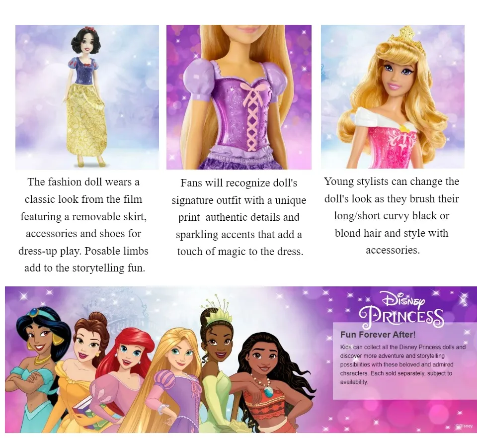 Disney Princess Fashion Dolls (Tiana, Belle, Ariel, Moana, Rapunzel,  Cinderella, Snow White, Merida, Jasmine, Aurora or Raya) Assortment  Children Toy Gift for Girls ages 3 years and above | Lazada PH