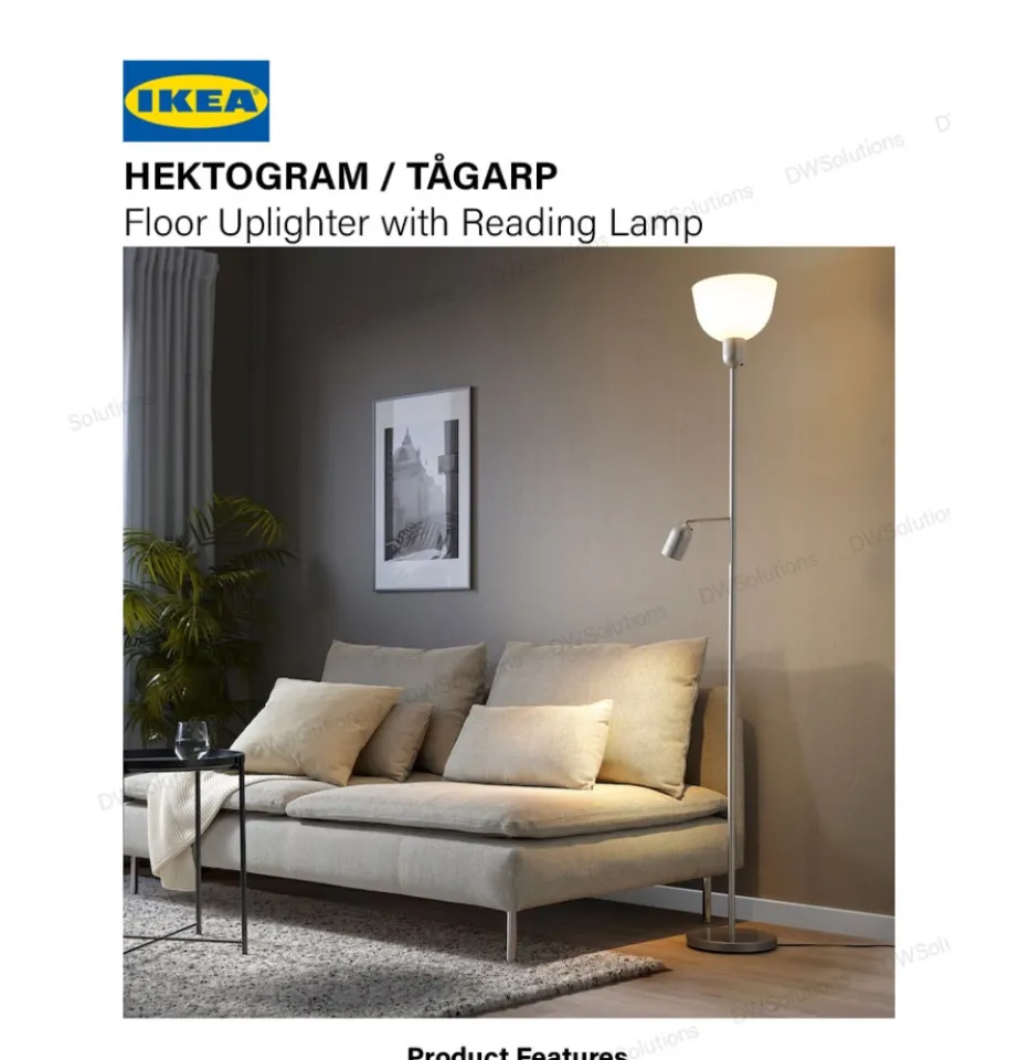 IKEA HEKTOGRAM Floor Uplighter with Reading Lamp Floor Lamp