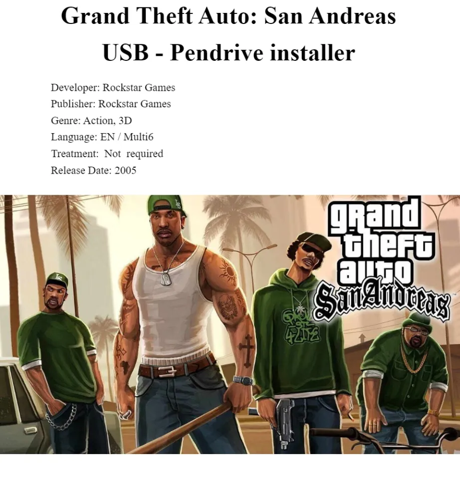 GTA San Andreas PC Game 100% Tested (USB Pendrive version) | Lazada