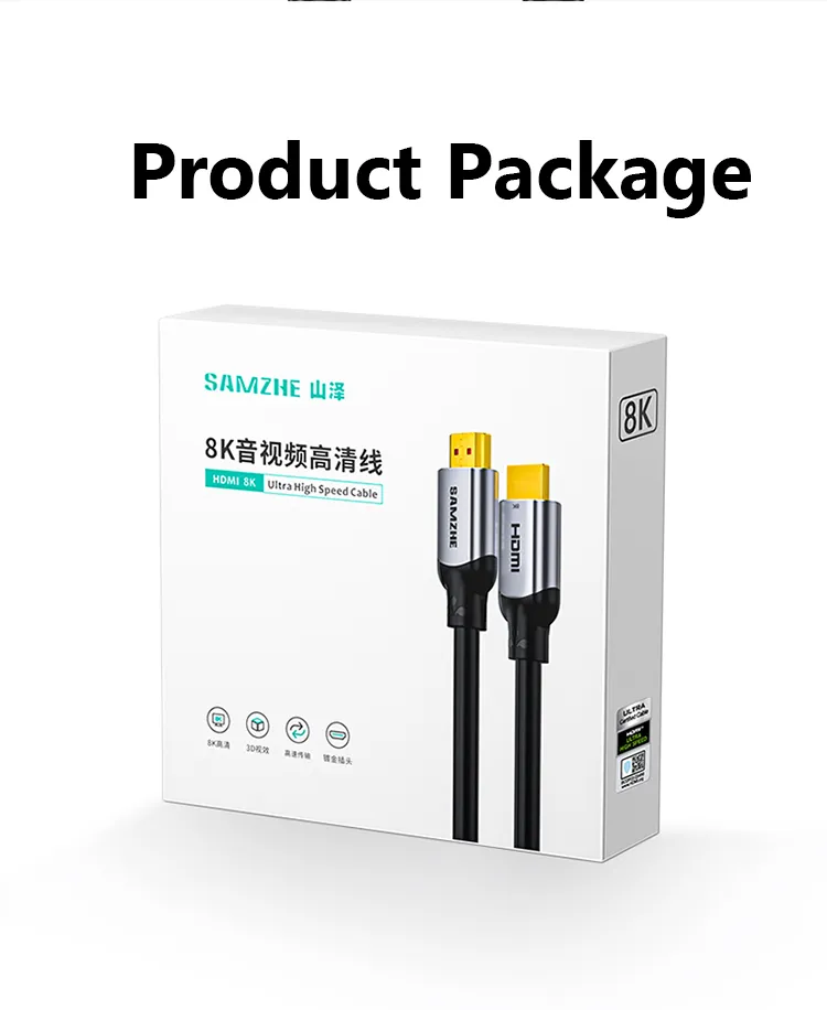 Samzhe HDMI 2.1 Cable 8K@60Hz 2m Certified 7 <strong>8K 60Hz FUHD</strong> <span data-spm-anchor-id="a2o42.pdp_revamp.product_detail.i1.5c8170d4Het9tt">SAMZHE HDMI 8k cable supports a higher resolution of 8K 60Hz, and is compatible with 8K 50Hz, 4K 120Hz, 4K 100Hz, etc. </span><strong>Dynamic HDR</strong> SAMZHE HDMI 8k cable HDR provides you with more vivid pictures with dynamic HDR, supporting Dolby Vision HDR, HDR 10+, etc. <strong>eARC Supported</strong> The 8K HDMI Cable also enables you to enjoy perfect audio fidelity. Enhanced Audio Return Channel enables the use of object-based surround sound formats, such as True HD Dolby 7.1 and DTS-HD Master Audio and Dolby Atmos.