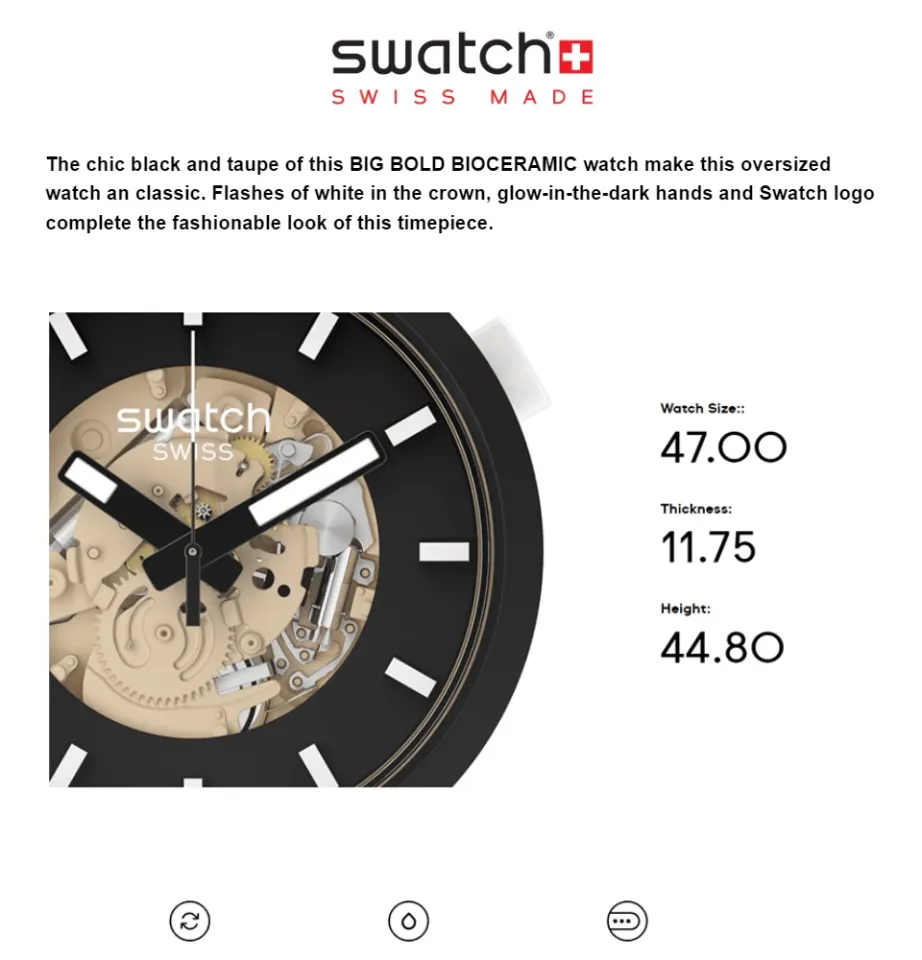 Swatch Big Bold TIME FOR TAUPE SB03C100 Black Silicone Strap Watch 